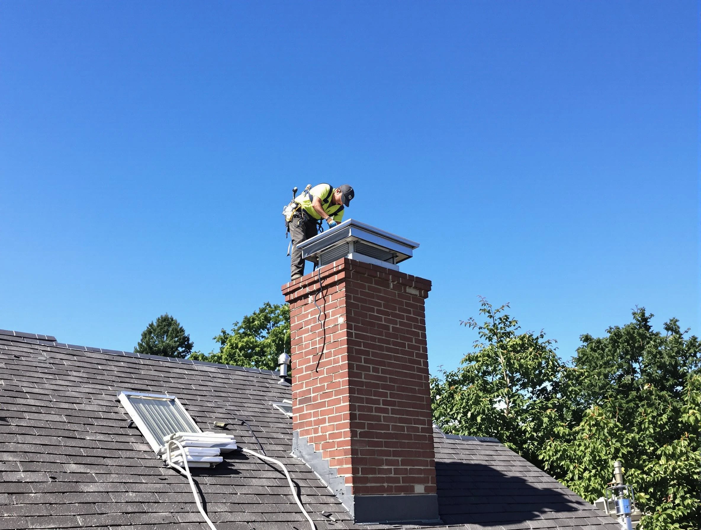 Peoria Chimney Sweep technician measuring a chimney cap in Peoria, AZ