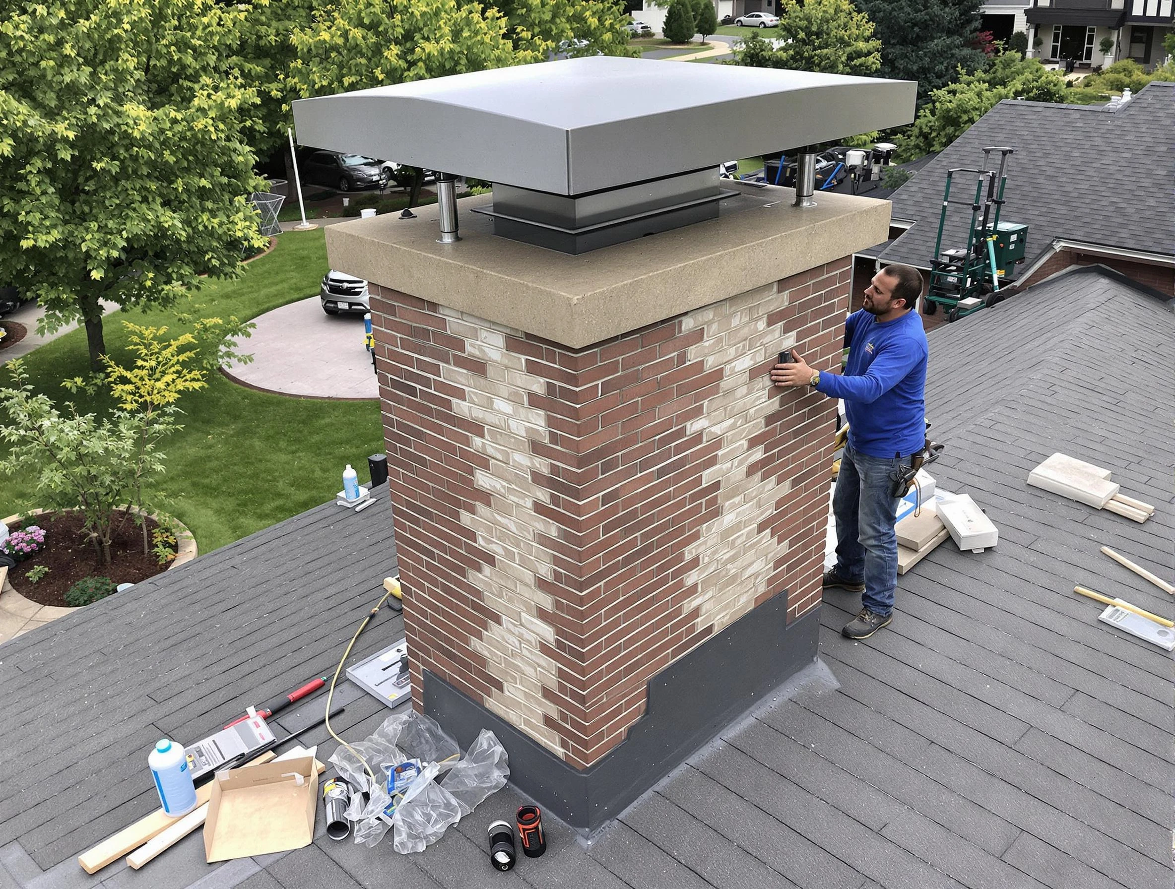 Peoria Chimney Sweep team working on a custom chimney remodel in Peoria, AZ