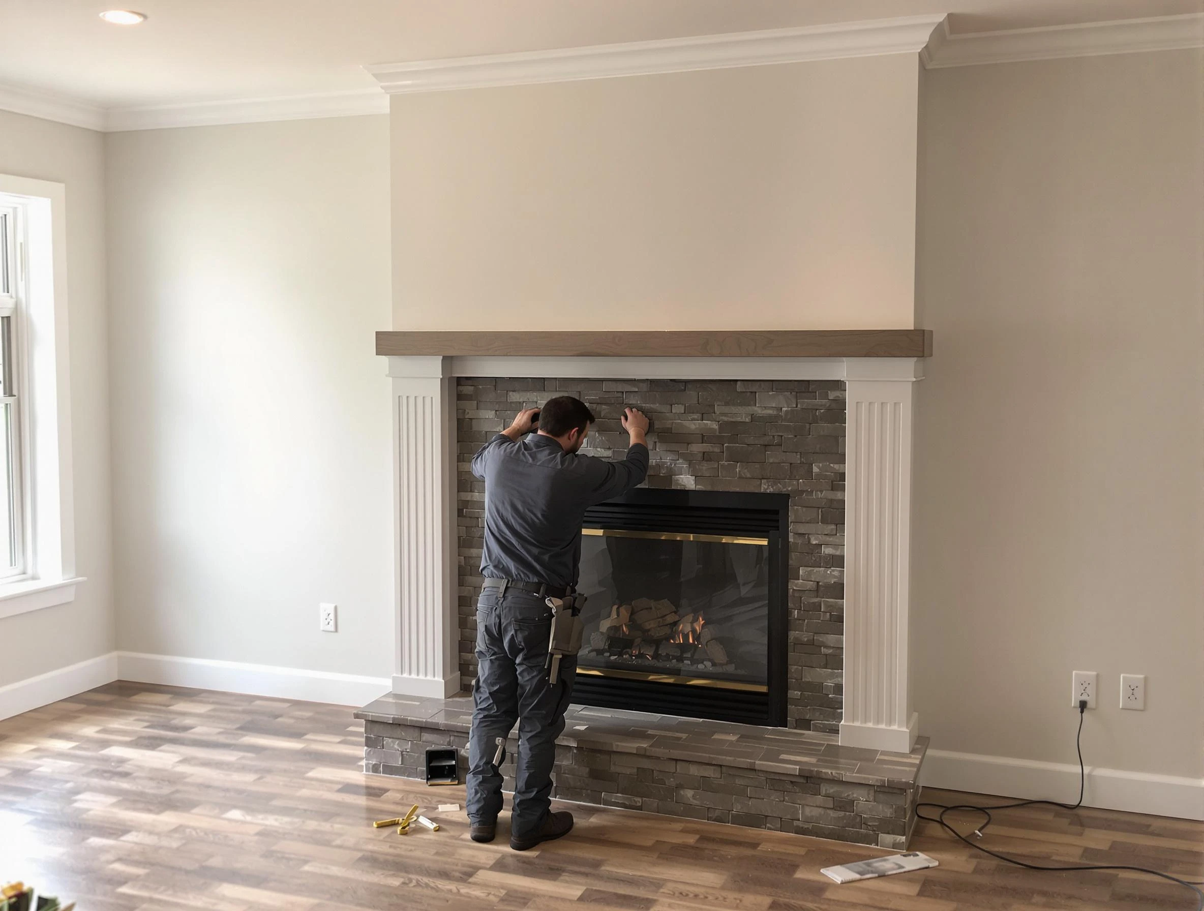 Peoria Chimney Sweep finishing a custom fireplace install in Peoria, AZ